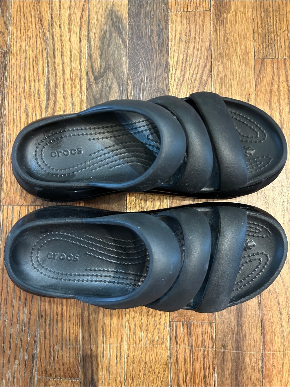 CROCS Black Double-Strap Slide Sandals - Picture 2 of 9